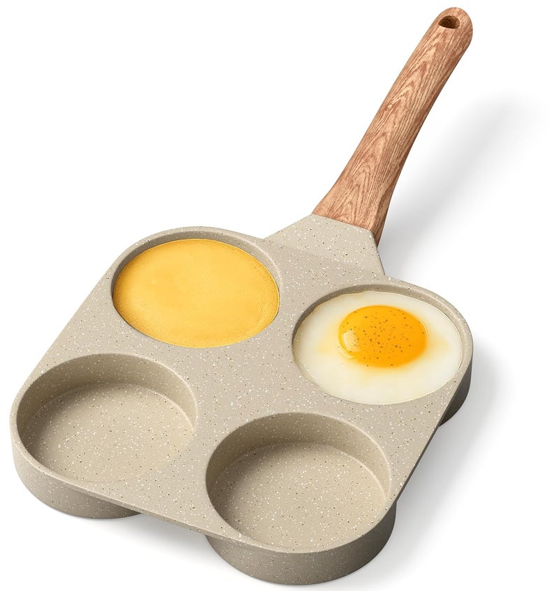 BAKKENMASTER 4-Cup Nonstick Frying Egg Pan White Marble, Granite Pancake Pan, PFOS & PFOA Free, Die-Cast Aluminum with Heat-Resistant Handle, 500°F Stove-Safe, Compatible with Induction, Gas & Electric Cooktops - Image 1
